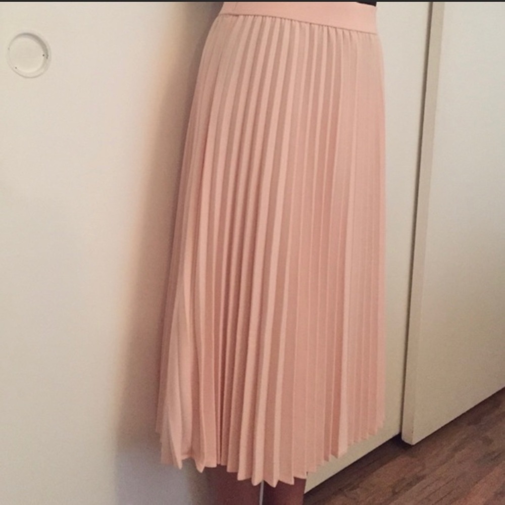 Light Pink Classic Midi Pleated Skirt, NEW